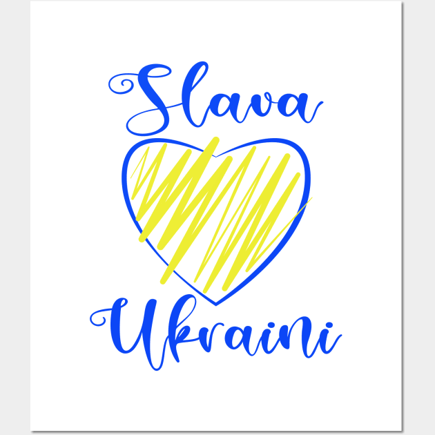 Slava Ukraini Glory to Ukraine heart white Wall Art by Cute-Design